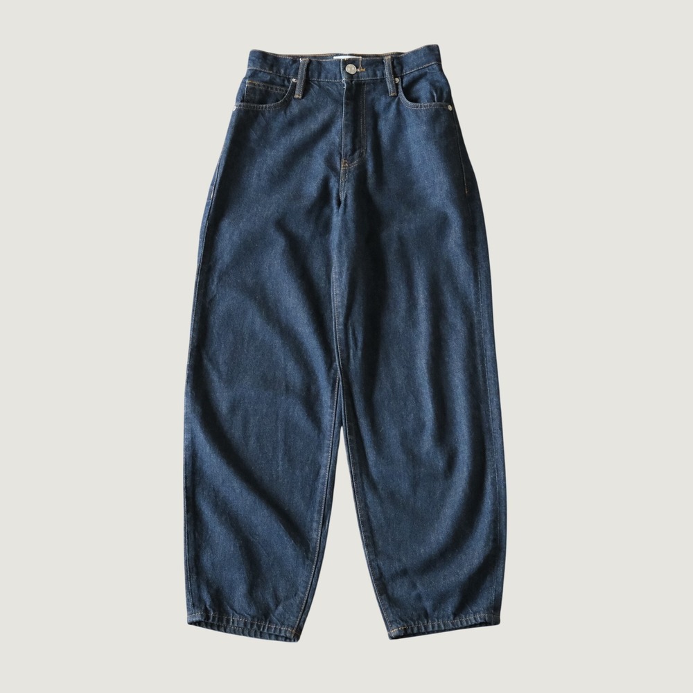 FRAME Ultra High Rise Barrel Jeans Dark Indigo Blue Denim Tapered Leg Size 25